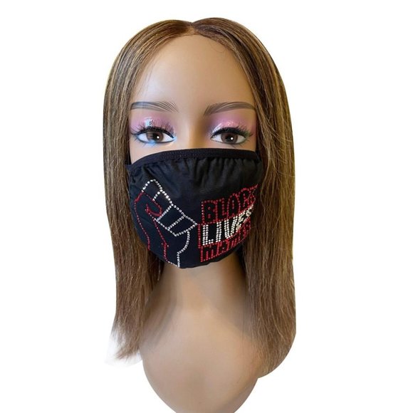 Black Lives Matter Red Rhinestone Bling Face Mask - Picture 1 of 10